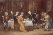 unknow artist An elegant interior with a lady and gentleman toasting,other figures drinking and smoking at the table Sweden oil painting artist